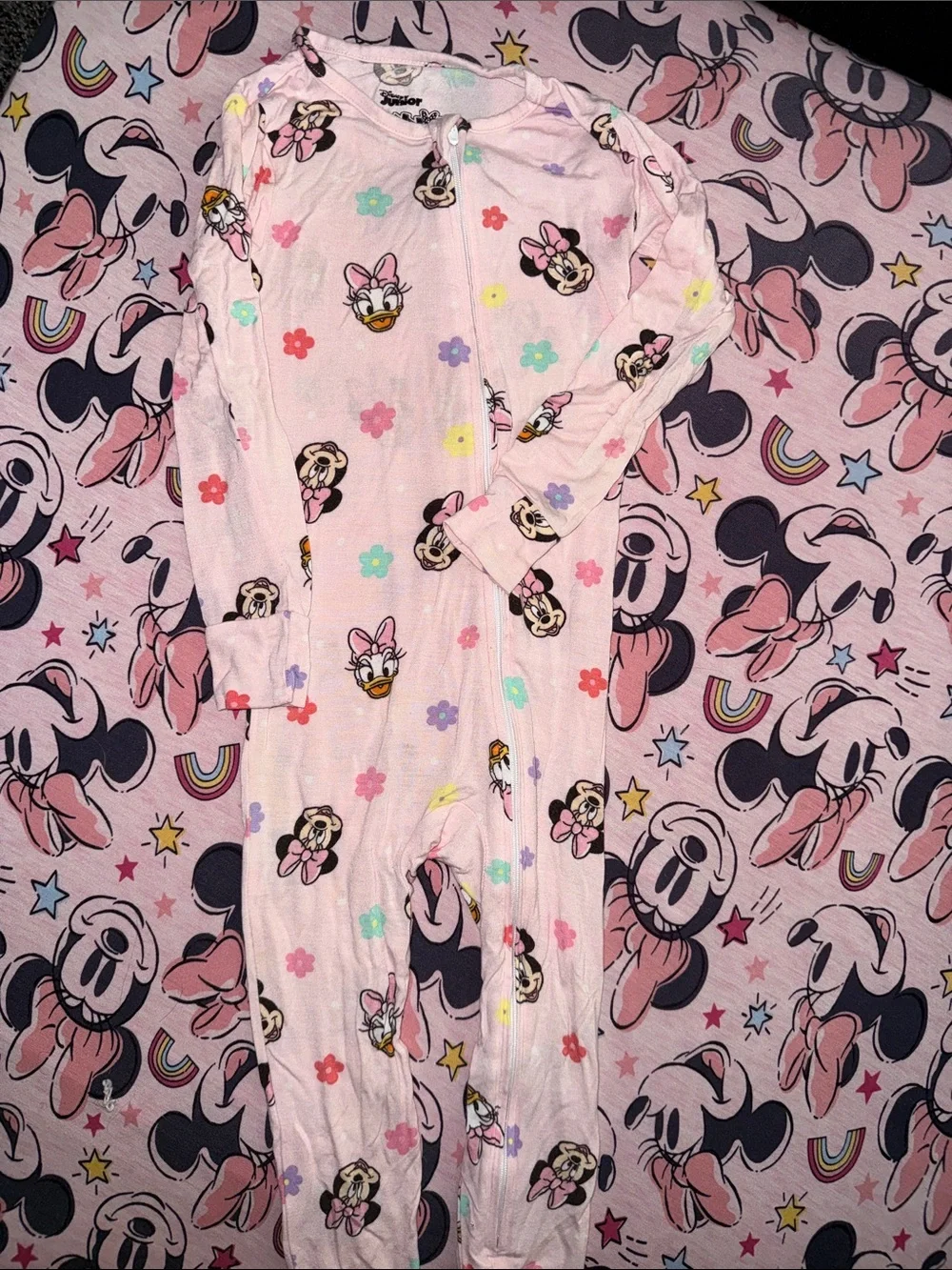 Disney Pink Minnie & Daisy Flower-Print Sleepsuit